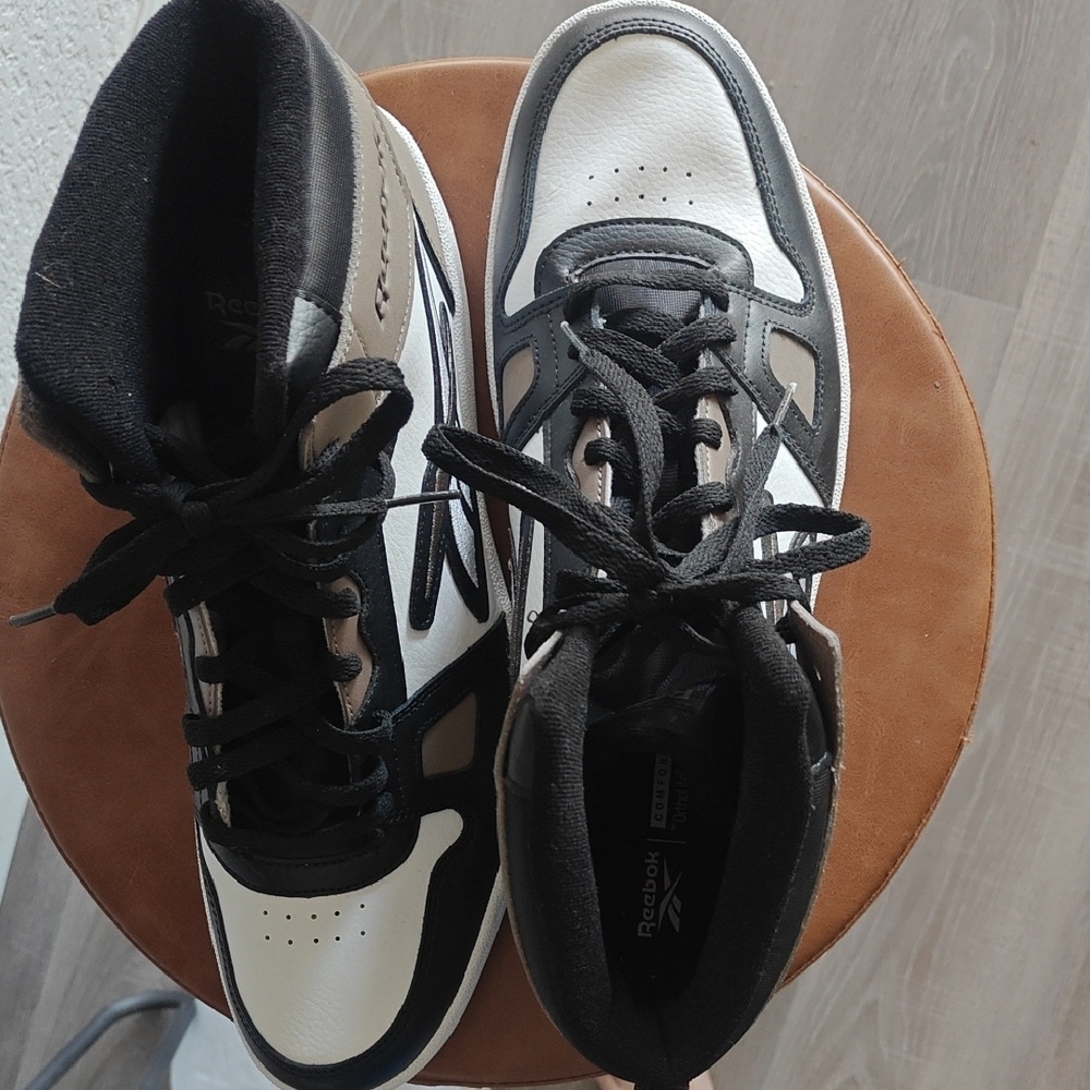 Reebok High-Top Sneakers in Black, White, and Tan - Picture 2 of 5